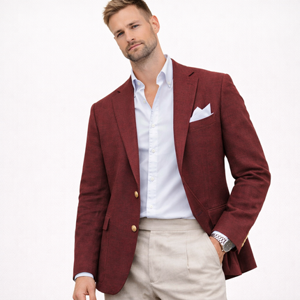 Herreblazer i lin – enkeltspent med notch lapel (kun jakke), casual bryllupsjakke