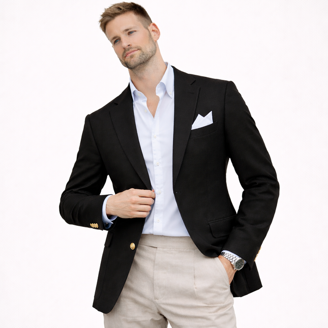 Herreblazer i lin – enkeltspent med notch lapel (kun jakke), casual bryllupsjakke