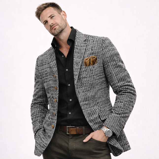 Retro herrejakke med ståkrage – slim fit, ensfarget og teksturert (vårjakke med knapper)