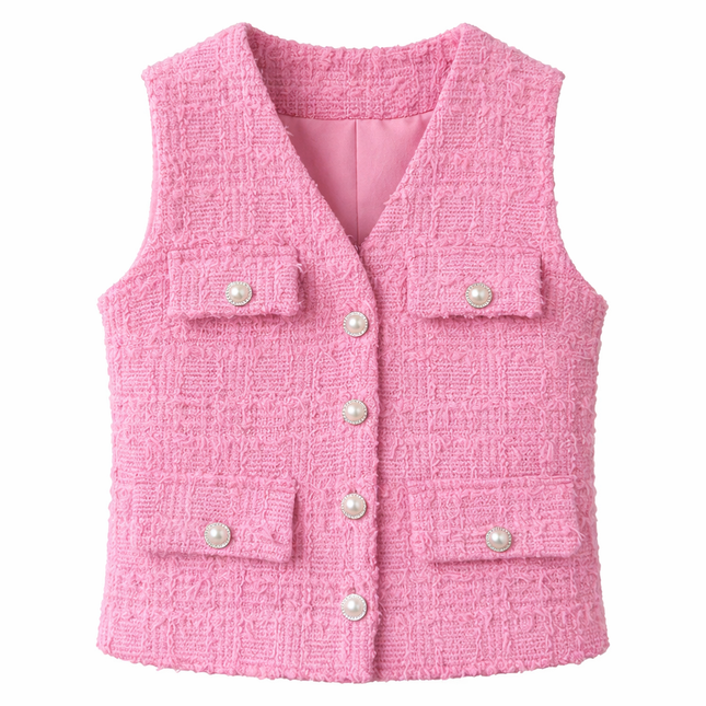 Elegant koreanskinspirert damevest – retro waistcoat med løs passform til vår og høst