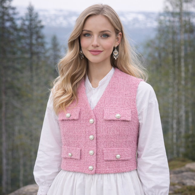 Elegant koreanskinspirert damevest – retro waistcoat med løs passform til vår og høst