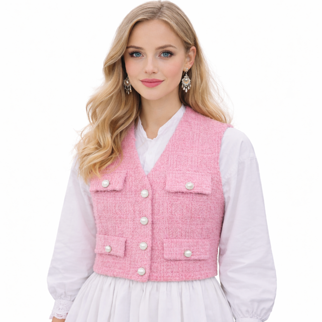 Elegant koreanskinspirert damevest – retro waistcoat med løs passform til vår og høst