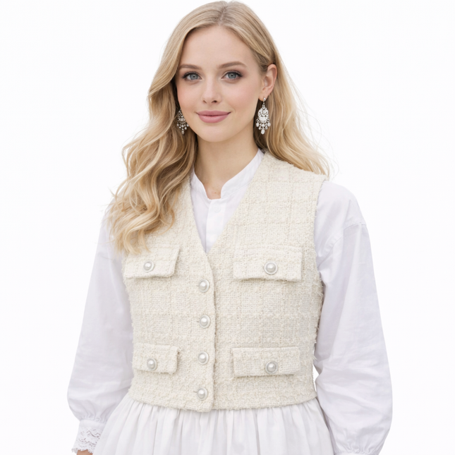 Elegant koreanskinspirert damevest – retro waistcoat med løs passform til vår og høst