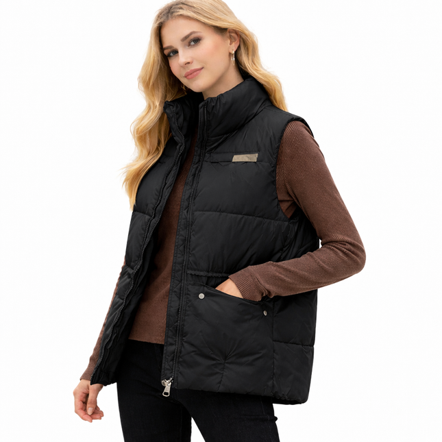 Lett og tynn vattert bomullsvest til dame – elegant, løs passform som virker slankende