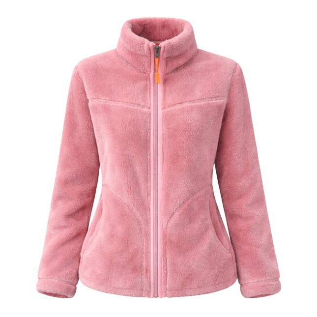 Rosa kosejakke i teddy-fleece – tykk og varm damejakke til høst og vinter