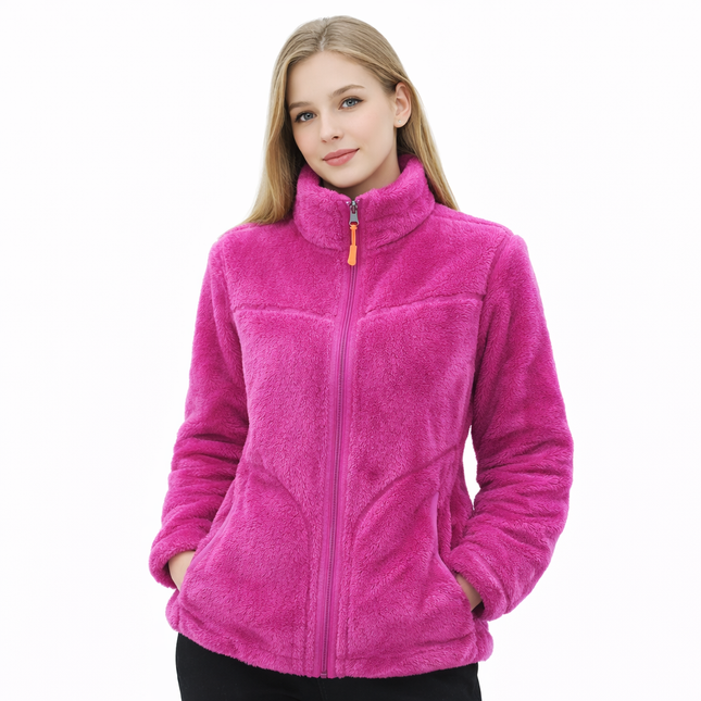 Rosa kosejakke i teddy-fleece – tykk og varm damejakke til høst og vinter