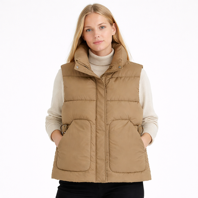 Vattert ermeløs damevest – løs koreansk passform til høst og vinter