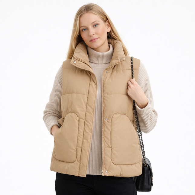 Vattert ermeløs damevest – løs koreansk passform til høst og vinter