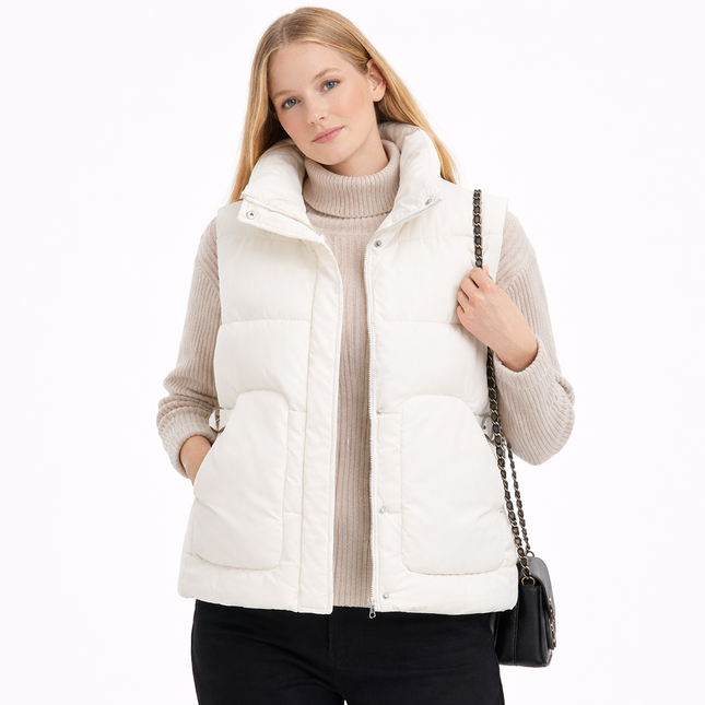 Vattert ermeløs damevest – løs koreansk passform til høst og vinter