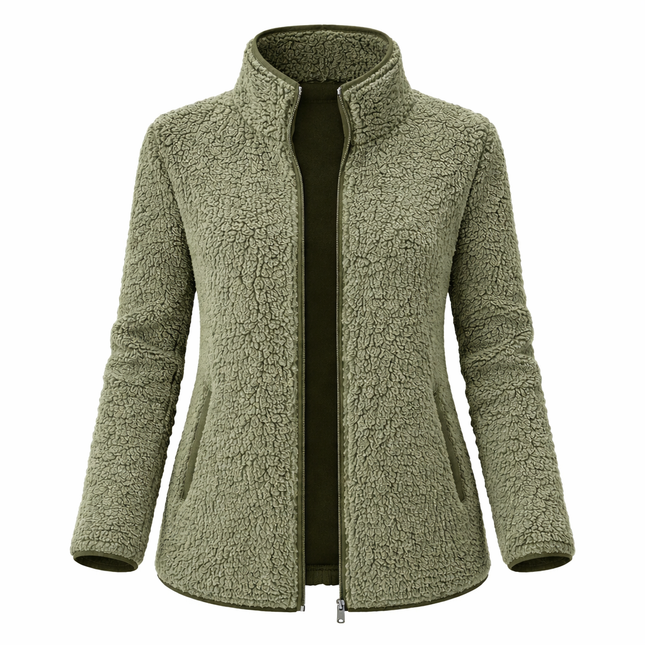 Myk velur-sweatshirt til dame – ensfarget med ståkrage og glidelås