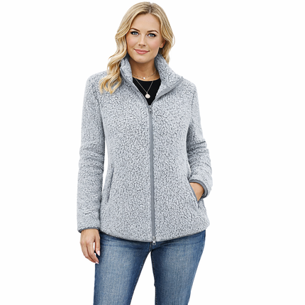 Myk velur-sweatshirt til dame – ensfarget med ståkrage og glidelås