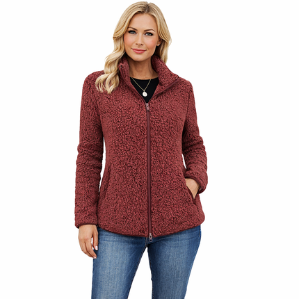 Myk velur-sweatshirt til dame – ensfarget med ståkrage og glidelås