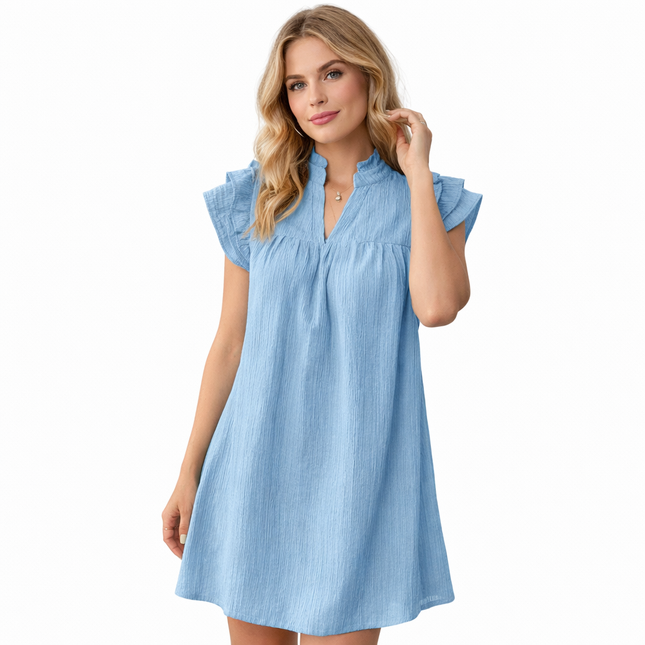 Sommerkjole i Grønn – Kort A-linje med Volang-ermer og V-hals