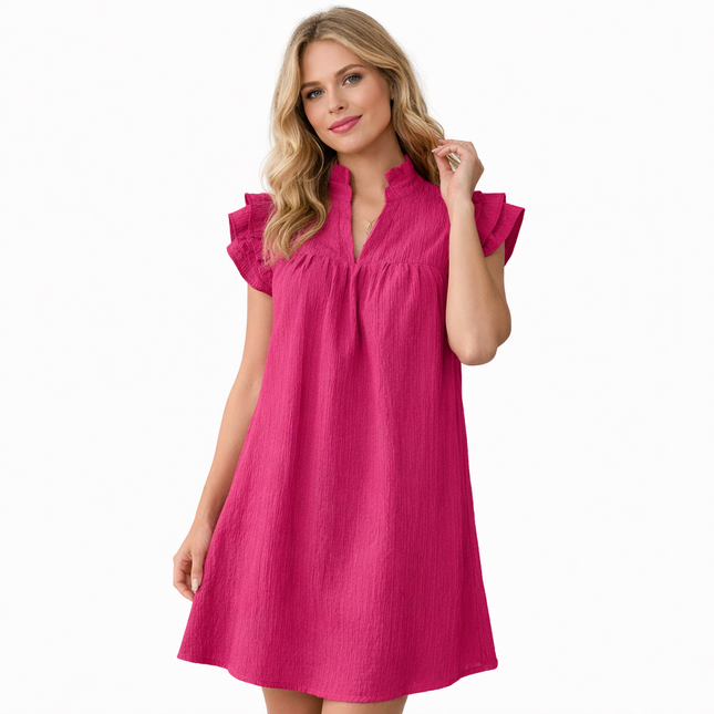 Sommerkjole i Grønn – Kort A-linje med Volang-ermer og V-hals