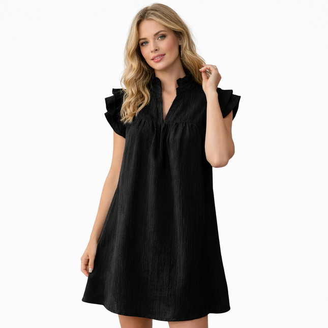 Sommerkjole i Grønn – Kort A-linje med Volang-ermer og V-hals