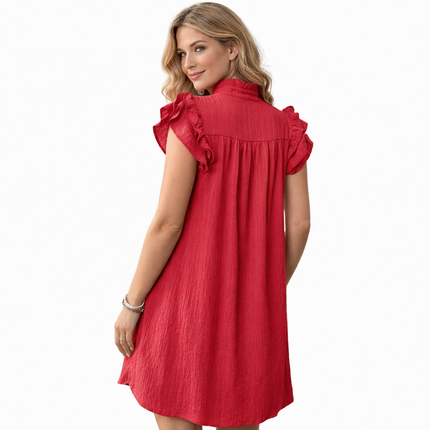 Sommerkjole i Grønn – Kort A-linje med Volang-ermer og V-hals