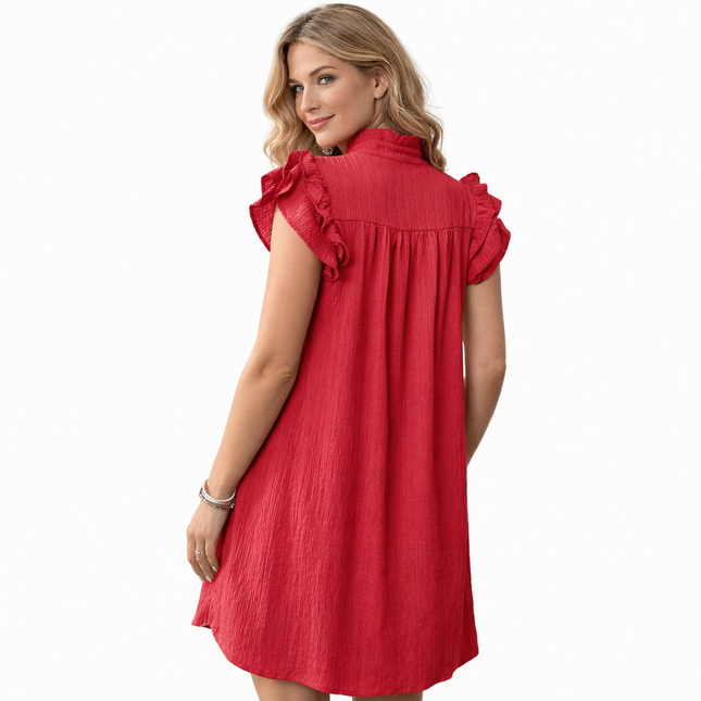 Sommerkjole i Grønn – Kort A-linje med Volang-ermer og V-hals