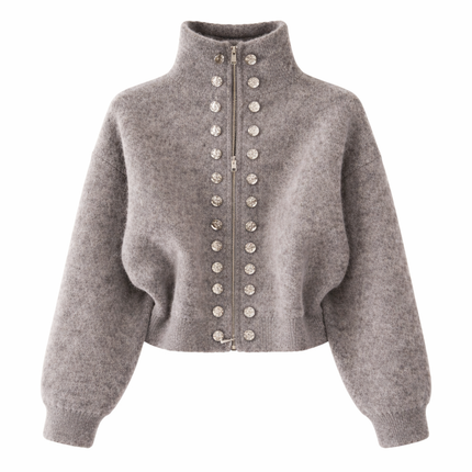 Luksuriøs Strikket Cardigan for Dame – Myk, Fluffy Jakke med Glidelås og Dobbelspent Design | Trendy Y2K Høstgenser