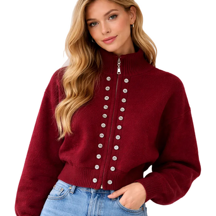 Luksuriøs Strikket Cardigan for Dame – Myk, Fluffy Jakke med Glidelås og Dobbelspent Design | Trendy Y2K Høstgenser