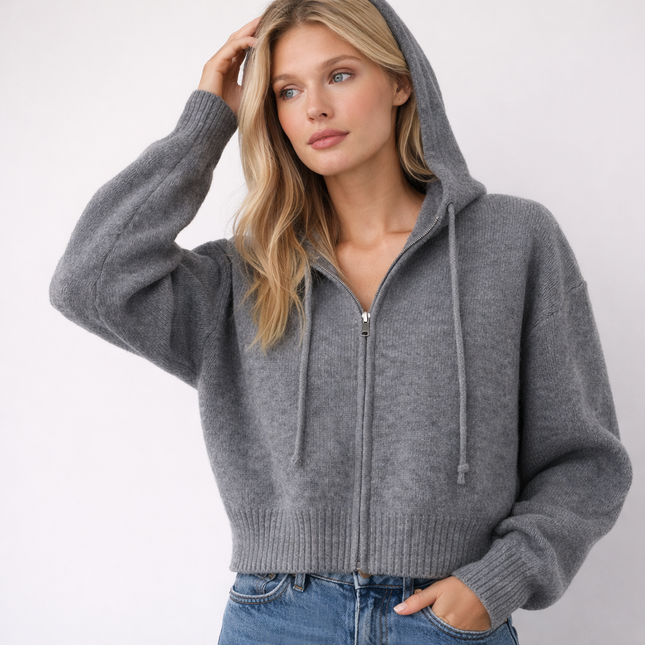 Kort Strikket Cardigan med Glidelås og Hette – Søt & Vintage Inspirert Genser til Høst og Vinter