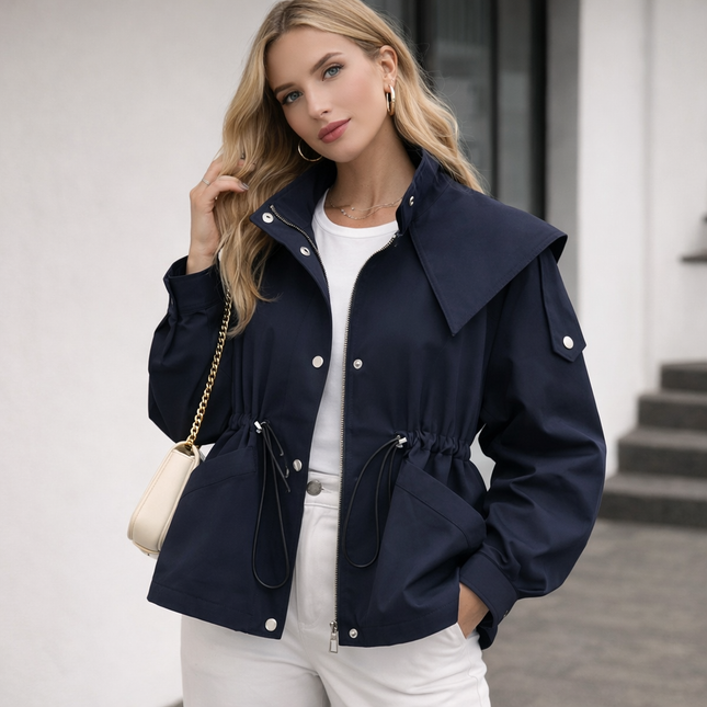 Kort Trenchjakke for Dame – Elegant Kort Jakke med Party-Design og Lange Ermer | Koreansk Vintage Stil & Komfortabel Passform