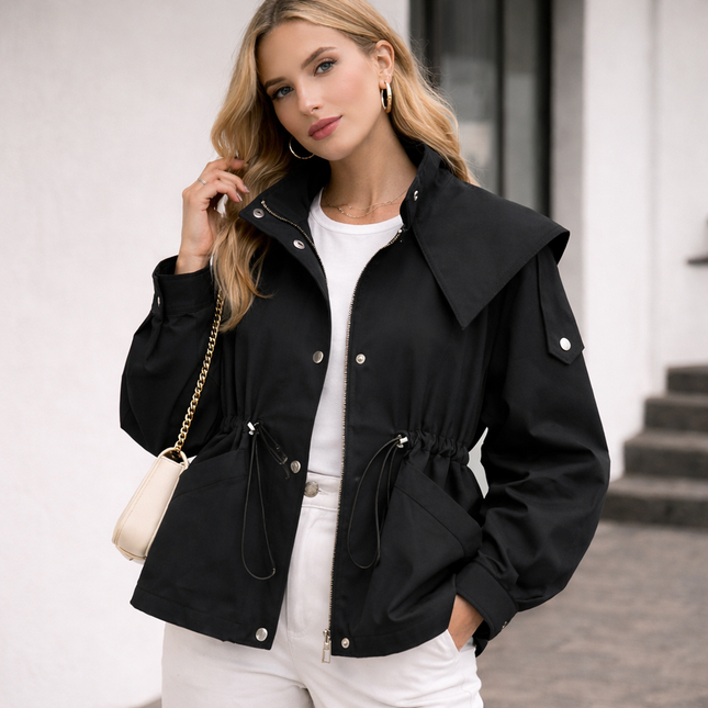 Kort Trenchjakke for Dame – Elegant Kort Jakke med Party-Design og Lange Ermer | Koreansk Vintage Stil & Komfortabel Passform