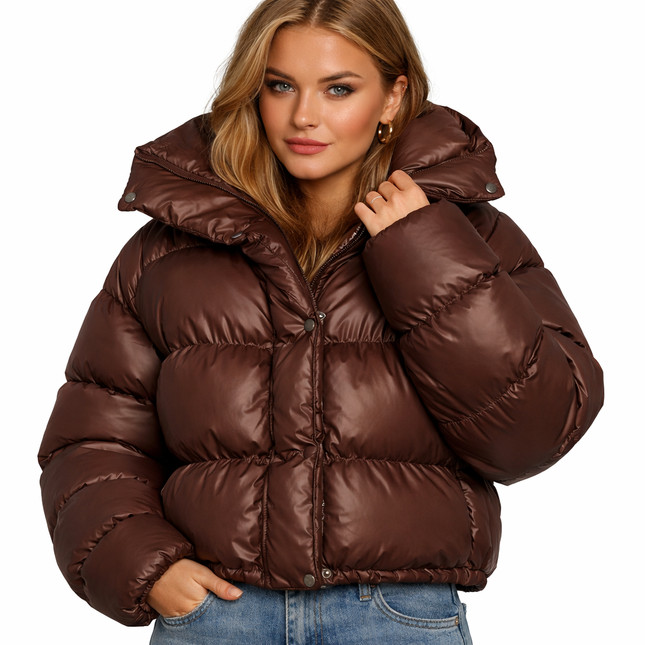 Kort Bomullsjakke for Dame – Hettejakke med Ståkrage | Løs & Elegant til Høst og Vinter