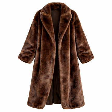 Elegant Lang Fuskepelsjakke for Kvinner – Flerfarget Kåpe med Krage | Luksuriøs og Myk Overgangsjakke til Vinteren