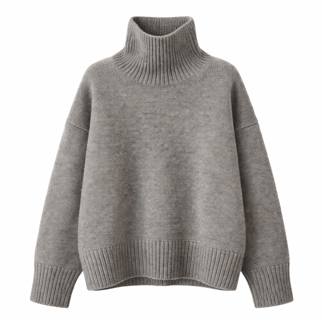 Tykk Høyhalset Kasjmirgenser for Kvinner – 100% Ren Kasjmir | Myk, Løs og Elegant Strikkegenser i Europeisk Stil