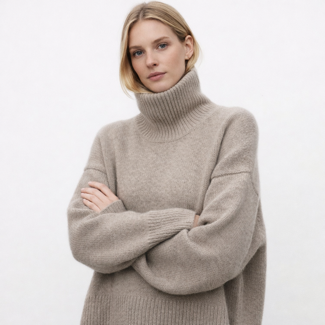 Tykk Høyhalset Kasjmirgenser for Kvinner – 100% Ren Kasjmir | Myk, Løs og Elegant Strikkegenser i Europeisk Stil