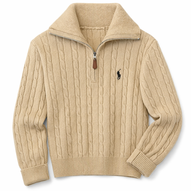 Brodert halv-zip strikkegenser for dame – myk, varm og tidløs