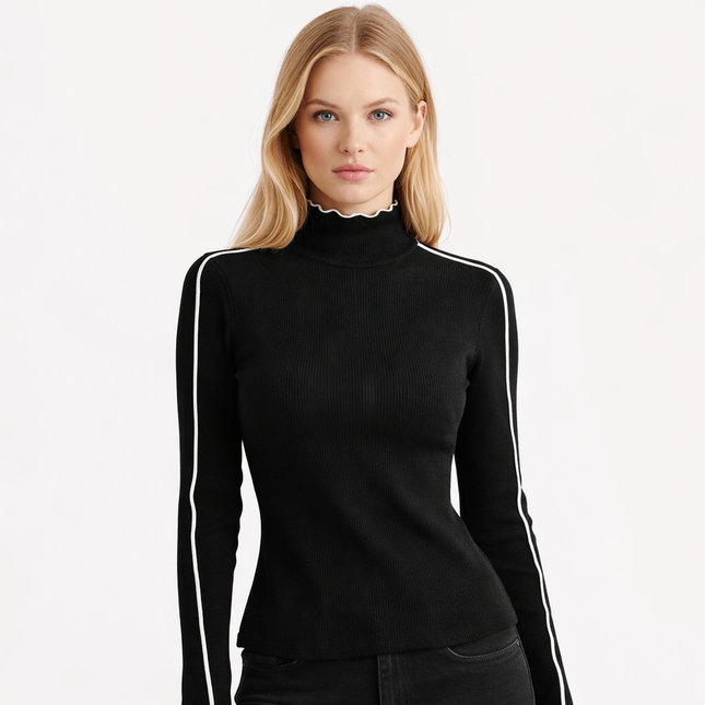 Høyhalset Strikkegenser for Kvinner – Trendy Flerfarget Slim Fit Genser | Elegant og Myk til Høst og Vinter