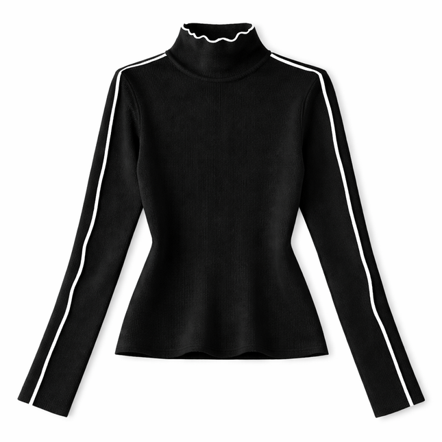 Høyhalset Strikkegenser for Kvinner – Trendy Flerfarget Slim Fit Genser | Elegant og Myk til Høst og Vinter