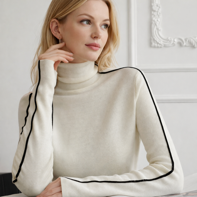 Høyhalset Strikkegenser for Kvinner – Trendy Flerfarget Slim Fit Genser | Elegant og Myk til Høst og Vinter