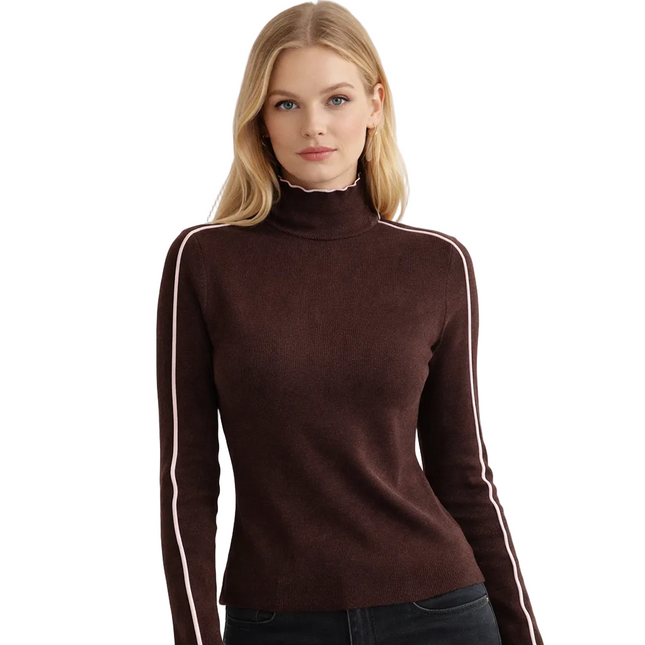 Høyhalset Strikkegenser for Kvinner – Trendy Flerfarget Slim Fit Genser | Elegant og Myk til Høst og Vinter