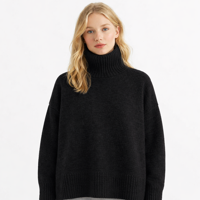 Koreansk Høyhalset Strikkegenser for Kvinner – Løs, Myk og Varm Genser til Høst og Vinter