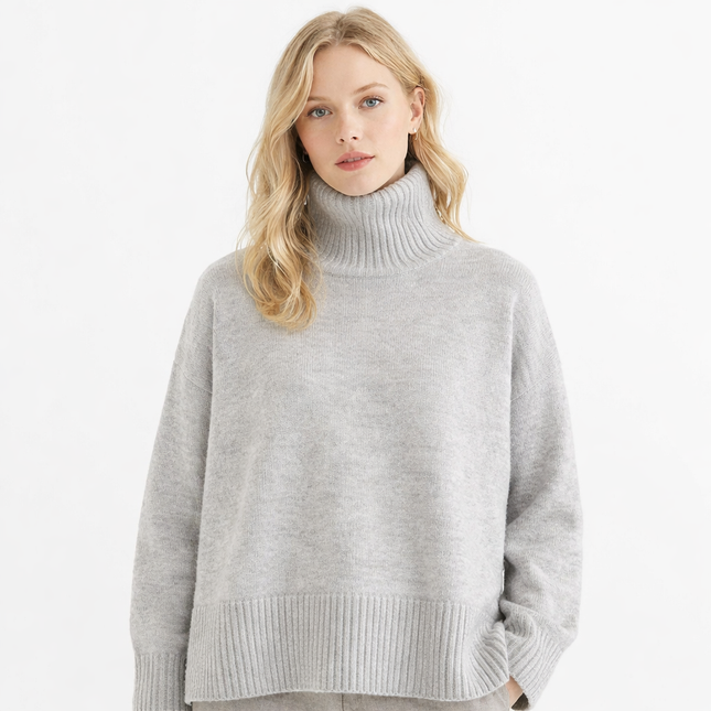 Koreansk Høyhalset Strikkegenser for Kvinner – Løs, Myk og Varm Genser til Høst og Vinter