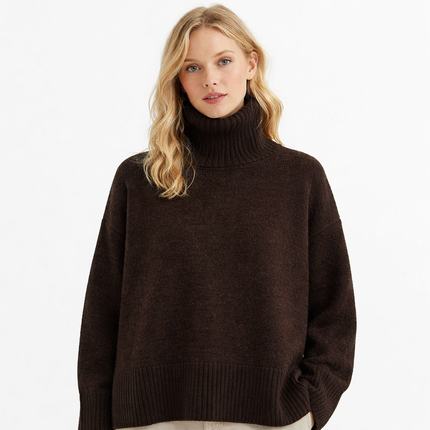 Koreansk Høyhalset Strikkegenser for Kvinner – Løs, Myk og Varm Genser til Høst og Vinter