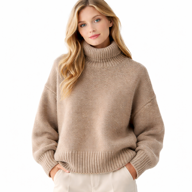 Tykk Kasjmirgenser for Dame – Høyhalset Strikkegenser i Løs Passform | Varm, Myk & Elegant til Høst og Vinter 2024