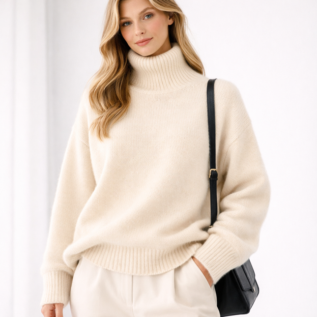 Tykk Kasjmirgenser for Dame – Høyhalset Strikkegenser i Løs Passform | Varm, Myk & Elegant til Høst og Vinter 2024