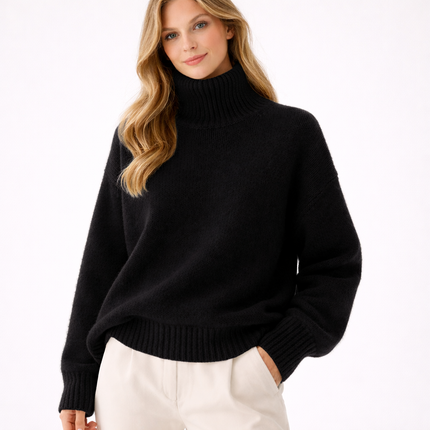 Tykk Kasjmirgenser for Dame – Høyhalset Strikkegenser i Løs Passform | Varm, Myk & Elegant til Høst og Vinter 2024