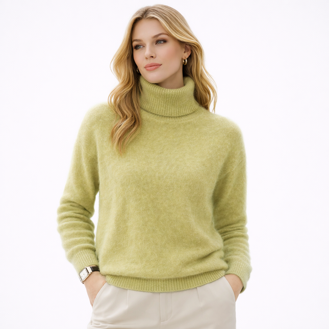 Damegenser i 100% Kasjmir & Mink – Tykk, Varm & Eksklusiv Strikkegenser med Høy Hals | Plus Size