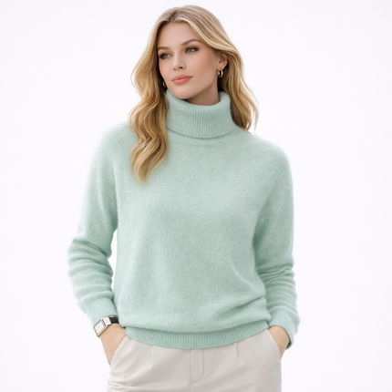 Damegenser i 100% Kasjmir & Mink – Tykk, Varm & Eksklusiv Strikkegenser med Høy Hals | Plus Size