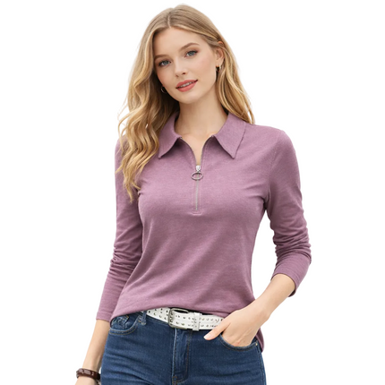 Damegenser med Glidelås & Krage – Ensfarget, Langermet & Løs Passform | Chic Høststil