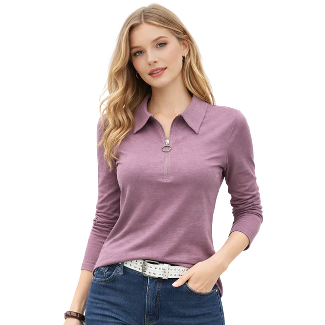 Damegenser med Glidelås & Krage – Ensfarget, Langermet & Løs Passform | Chic Høststil