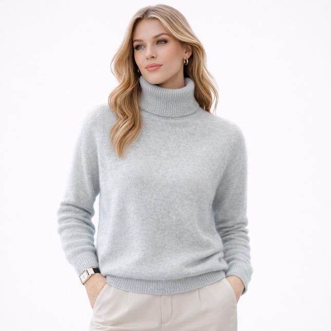 Damegenser i 100% Kasjmir & Mink – Tykk, Varm & Eksklusiv Strikkegenser med Høy Hals | Plus Size