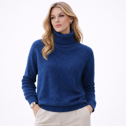 Damegenser i 100% Kasjmir & Mink – Tykk, Varm & Eksklusiv Strikkegenser med Høy Hals | Plus Size