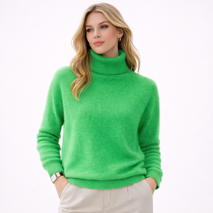 Damegenser i 100% Kasjmir & Mink – Tykk, Varm & Eksklusiv Strikkegenser med Høy Hals | Plus Size