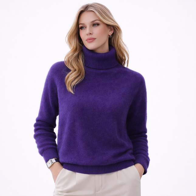 Damegenser i 100% Kasjmir & Mink – Tykk, Varm & Eksklusiv Strikkegenser med Høy Hals | Plus Size