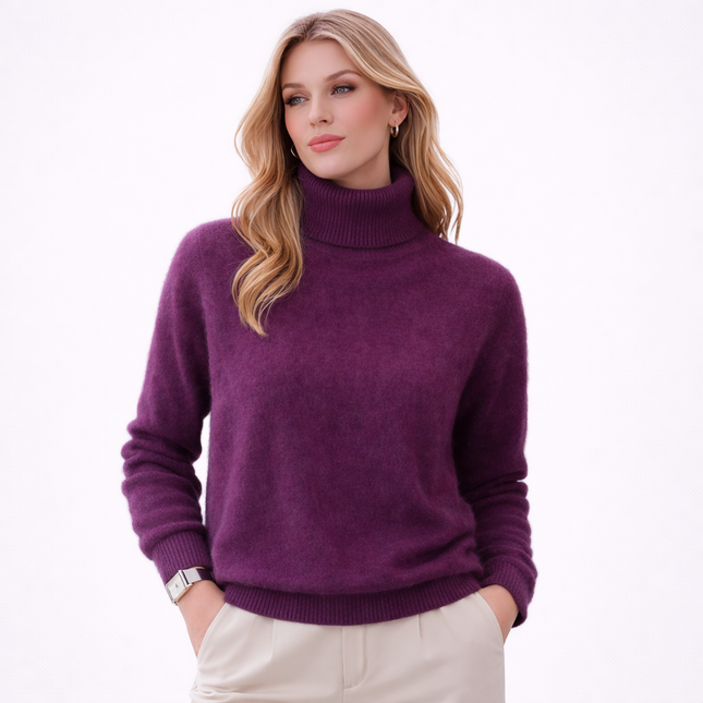 Damegenser i 100% Kasjmir & Mink – Tykk, Varm & Eksklusiv Strikkegenser med Høy Hals | Plus Size